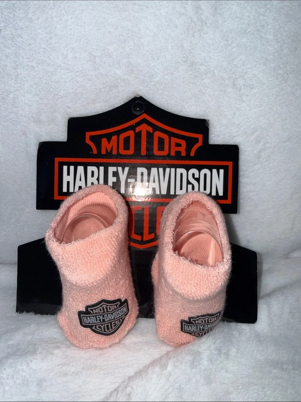 Harley-Davidson Peach Pink Baby Booties with Logo Patch